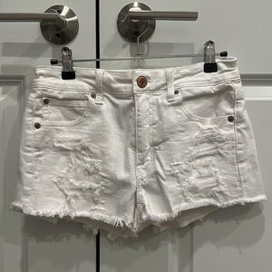 American Eagle White Ripped Jean Shorts